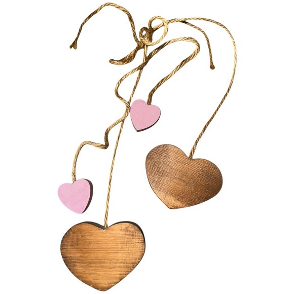 Vintage Wooden Heart Hanging Decor Set Country Grandmacore Primitive Wall Art - Picture 4 of 13
